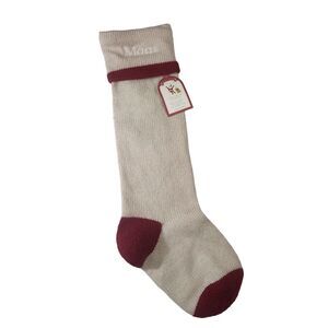 NWT POTTERY BARN NATURAL FAIR ISLE WOOL WHITE RED STOCKING MOM EMBROIDERED LINED